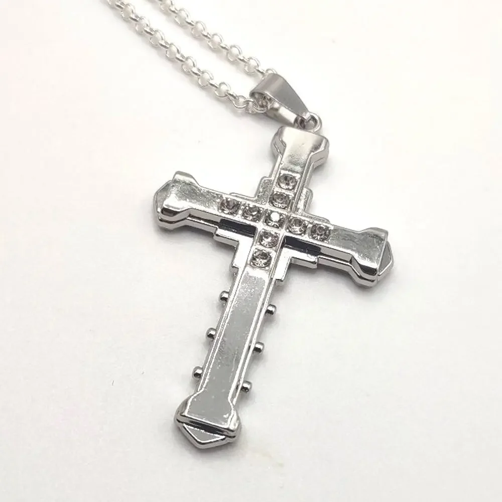 925 Sterling Silver Cross Necklace Zirconia Stones Valentines Birthday Gift New!